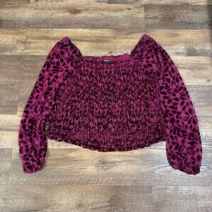 Torrid Plus Size 4 Purple Floral Velvet Smocked Crop Top Blouse Romantic Fairy